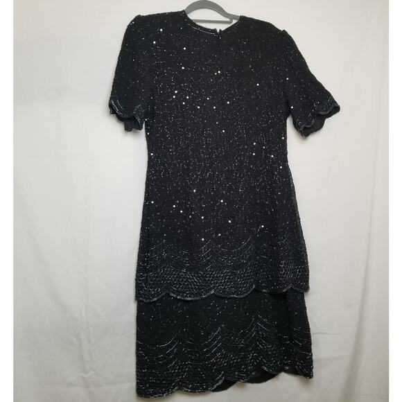 Life & Style New York Formal Silk Beaded Sequin Tiered Formal Party Dress Sz L - Picture 3 of 9